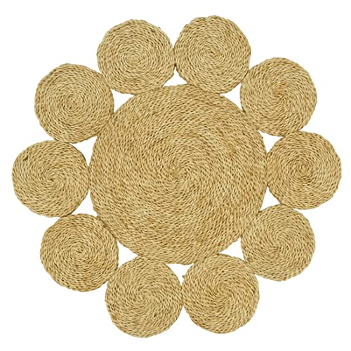 Fennco Styles Handwoven Loopy Jute Placemats 16" Round, Set of 2 - Natural Floral Shape Braided Table Mats Heat Resistant Insulation for Home, Boho Décor, Dining Table, Banquets, Special Events