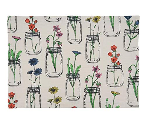 Fennco Styles Multi Flower and Vase Printed Cotton Table Runner 14" W x 72" L - Ivory Table Cover for Home Décor, Dining Room, Banquets, Everyday Use and Special Occasions