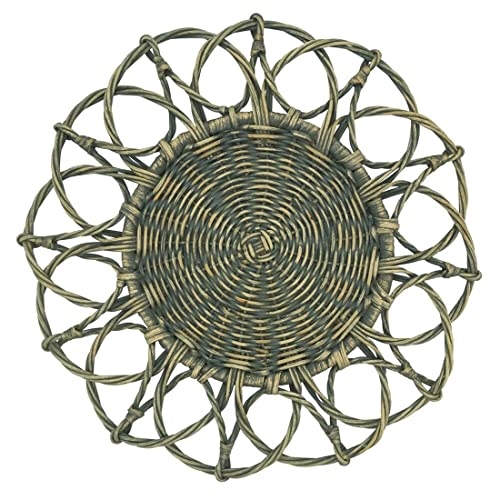 Fennco Styles Hand Twisted Rattan Placemat 15" Round, 1- Piece - Caramel Boho Flower Table Mats Heat Resistant Insulation for Home, Boho Décor, Dining Table, Banquets, Special Events