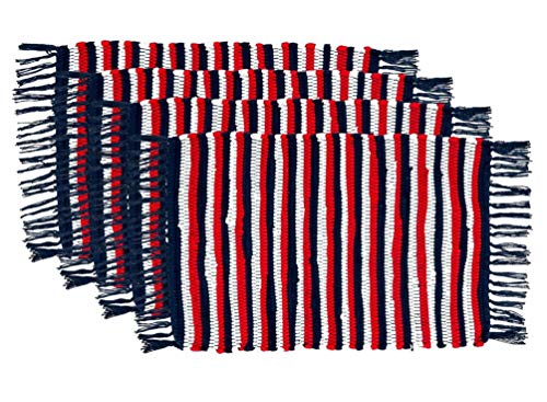 Fennco Styles Striped Patriotic Chindi Tassel Cotton Table Runner 16" W x 72" L - Multicolored Table Cover for Home Décor, Dining Table, National Holiday and Special Events