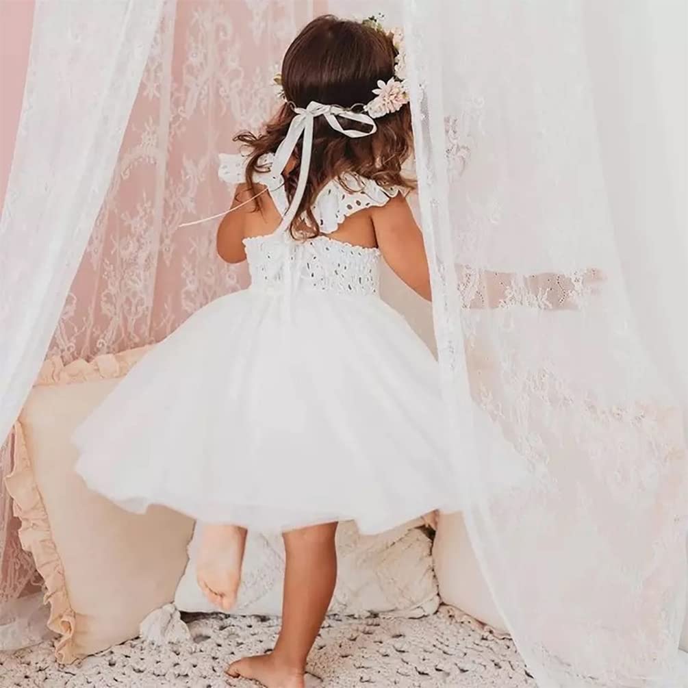 stylesilove Baby Toddler Girls Embroidered Eyelet Tulle Dress Princess Girl Ruffle Crisscross Sun Dress Outfit
