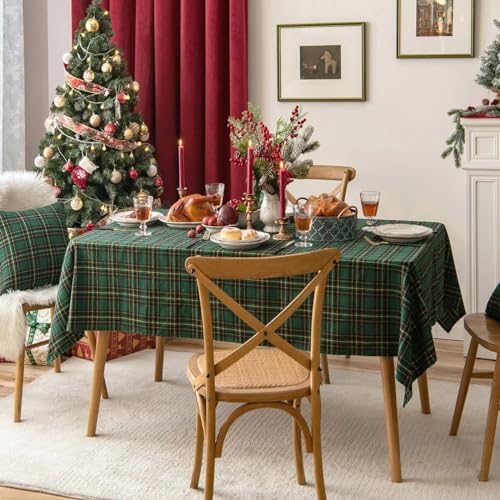 Fennco Styles Classic Plaid Snowflake Holiday Tablecloth - Tartan Rectangular Table Cover for Dining Room, Christmas Décor, and Winter Festivals