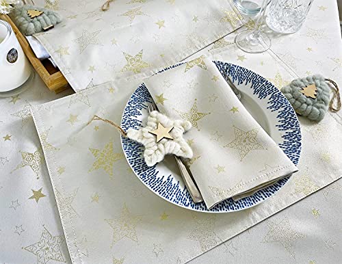 Fennco Styles Holiday Embroidered Metallic Star Tablecloth 70" W x 70" W - Ivory Woven Table Cover for Home Décor, Banquet, Family Gathering, Christmas, Special Occasion