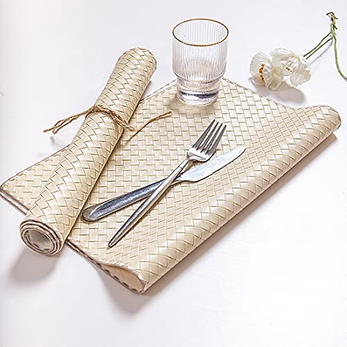 Fennco Styles Modern Basket Weave Placemats 13" W x 18" L, Set of 4 - Woven Table Mats Heat Resistant Insulation Anti-Slip for Home, Boho Décor, Dining Table, Banquets and Special Events