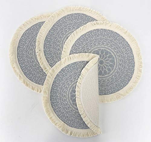 Fennco Styles Unique Dream Catcher Fringe Cotton Placemats 14-inch Round, Set of 4 - Boho Decorative Table Mats for Home Decor, Dining Table, Banquets and Special Events