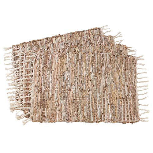 Fennco Styles Delicate Woven Chindi Leather Cotton Bohemian Design Table Placemats 14" W X 20" L, Set of 4