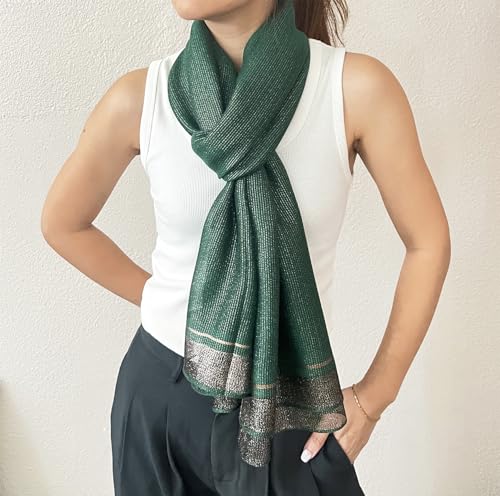 stylesilove Women Shimmering Striped Scarf Silk-like Scarves Ultra Lightweight Soft Shawl Neck Wraps