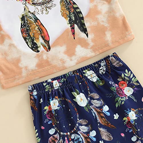 stylesilove Toddler Kid Girls Stay Wild Tie-Dye Short Sleeve Top & Floral Flare Pants 2pcs Multicolored Dream Catcher Outfit