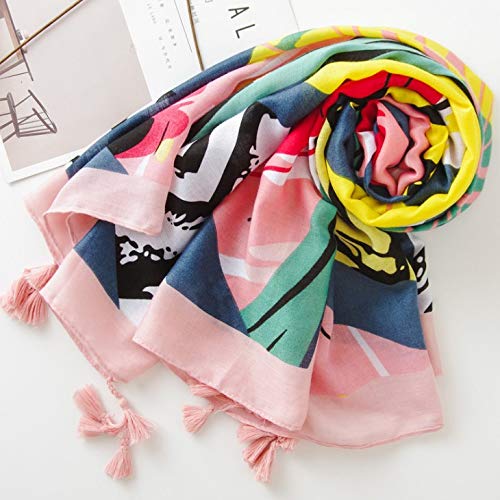 stylesilove Spring Summer Vivid Floral Printed Lightweight Tassel Scarf Bohemian Wrap Shawl for Women Girls