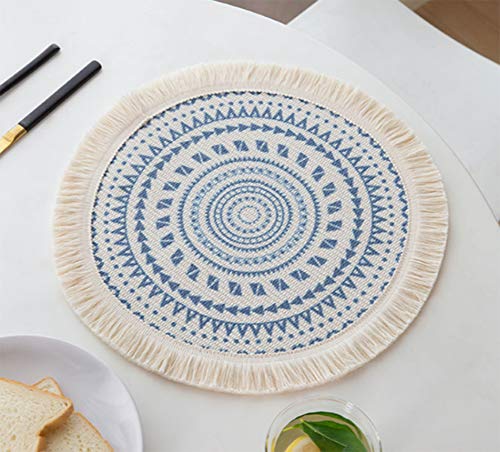 Fennco Styles Boho Geometric Fringe Decorative Cotton Placemats 13-inch Round, Set of 4 - Heat Resistant Insulation Table Mats for Home Decor, Dining Table, Banquets and Special Events