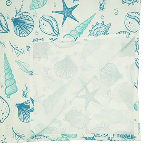 Fennco Styles Coastal Seashells Table Runner 16" W x 70" L - Blue Sealife Nautical Table Cover for Dining Room Decor, Everyday Use, Summer Gathering, Banquets, and Special Occasions