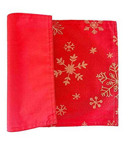 Fennco Styles Holiday Foil Print Snowflake Table Runner 16" W x 54" L - Red Woven Table Cover for Home Décor, Banquet, Family Gathering, Christmas, Special Occasion