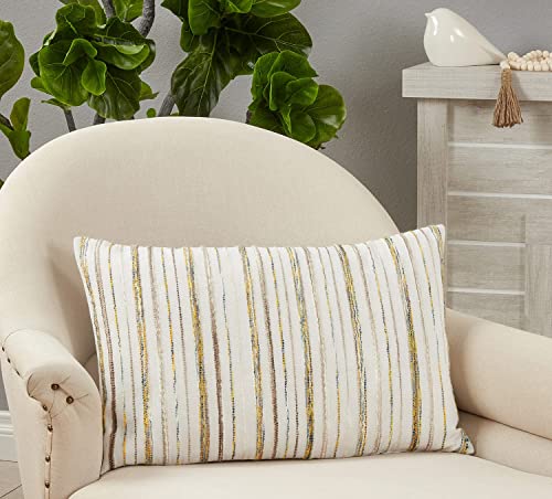 Fennco Styles Boho Fringe Striped Decorative Throw Pillow 16" W x 24" L - Natural Cushion for Home, Couch, Living Room, Bedroom, Office and Holiday Décor