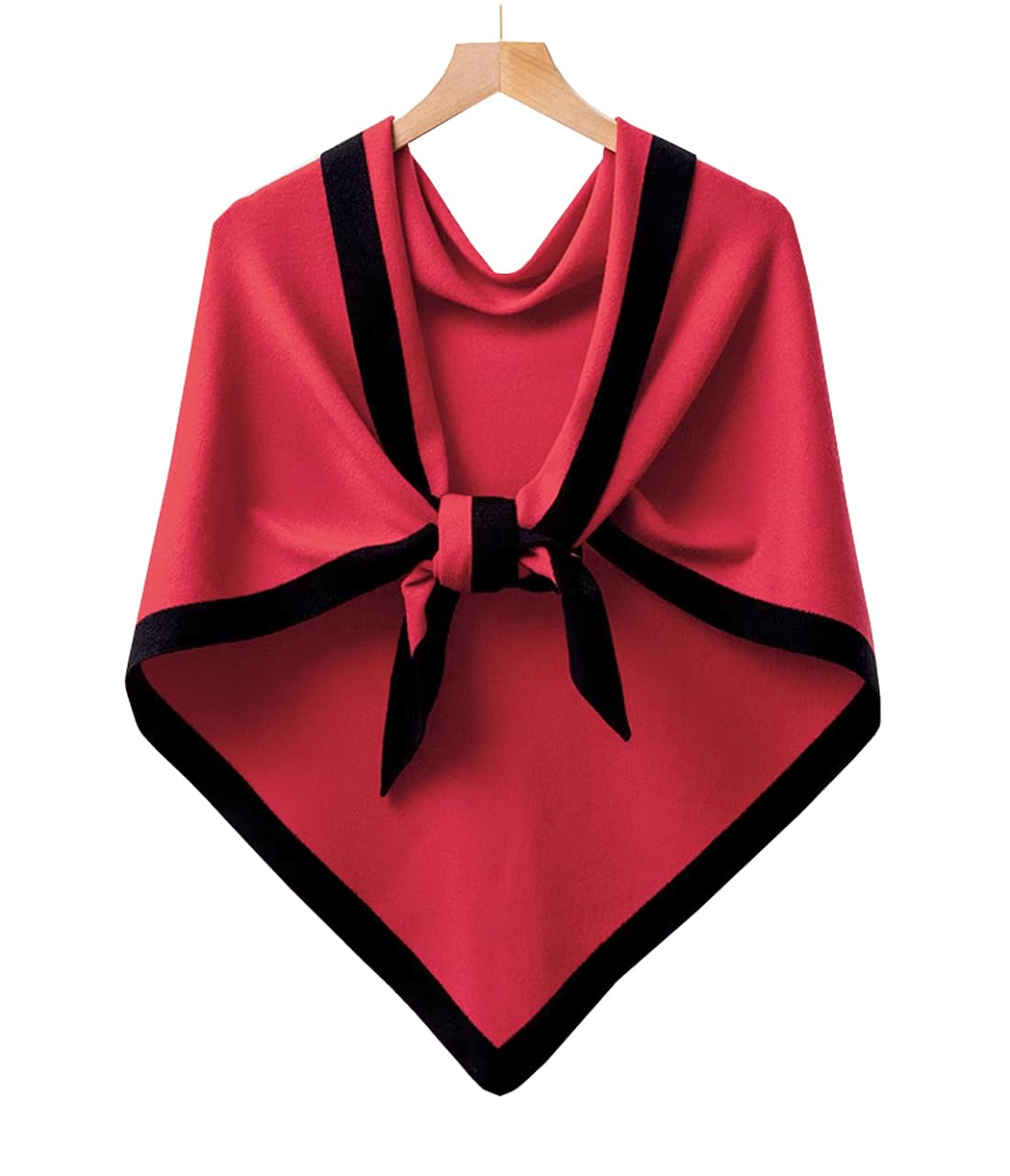 stylesilove Women Wool Blend Cashmere Knitted Solid Color Triangular Shawl with Contrast Border Lightweight Stole Wrap Scarf