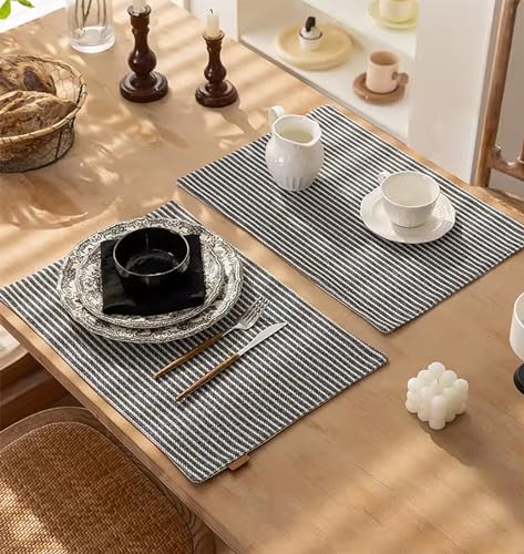 Fennco Styles Striped Two-Side Use Reversible Placemats 13" W X 19" L, Set of 4 - Ivory Woven Table Mats for Home, Dining Table, Banquets, Holidays and Special Occasions