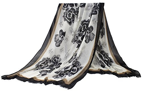 stylesilove Women Vintage Flower Frayed Edges Oversized Scarf Soft Shawl