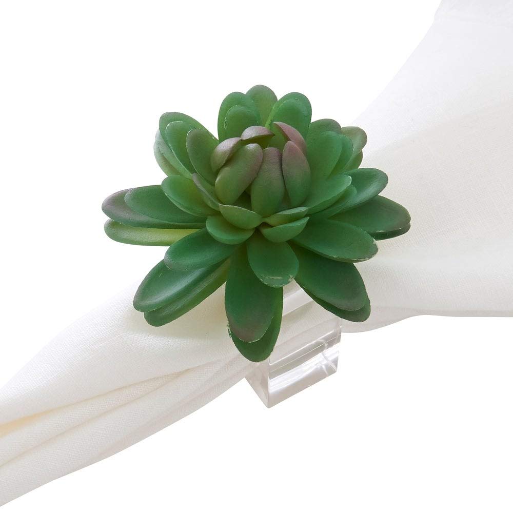 Fennco Styles Modern Succulent Design Decorative Napkin Rings, Set of 4 – Plant Napkin Holders for Home, Dining Table, Holiday Décor and Special Occasions