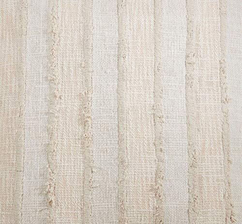 Fennco Styles Cottage Stripe Patched Fringe 22 x 22 Inch Throw Pillow Case – Ivory Throw Pillow Case for Couch, Bedroom and Living Room Décor