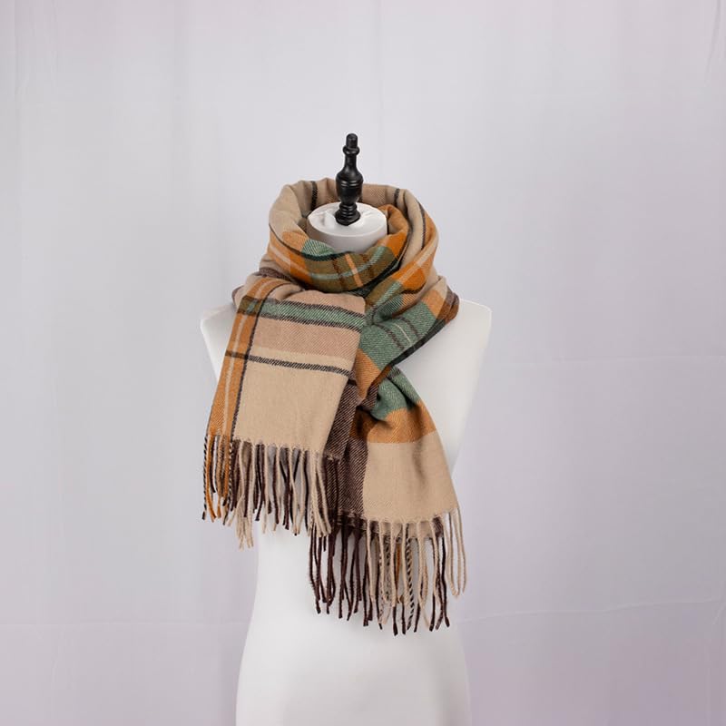 stylesilove Women Plaid Fringe Cashmere Scarf Warm Ultra Soft Scarves Shawl Neck Wraps for All Season, 5 Colors