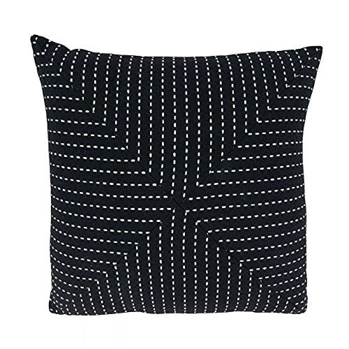 Fennco Styles Stitched Patchwork Cotton Decorative Throw Pillow 18" W x 18" L - Black Square Cushion for Home, Couch, Office, Bedroom and Living Room Décor