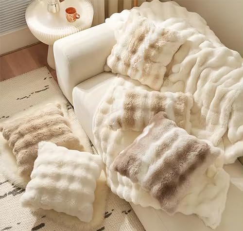 Fennco Styles Luxury Faux Fur Decorative Filled Throw Pillow 18" W x 18" L – Ivory Plush Fluffy Cushion for Couch, Bedroom, Living Room and Office Décor