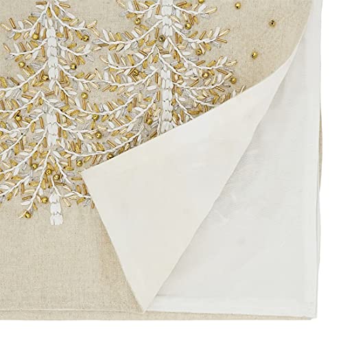 Fennco Styles Festive Embroidered Christmas Tree Table Runner 14 x 72 Inch - Natural Table Cover for Holiday Décor, Everyday Use, Banquets and Special Events