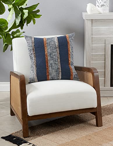 Fennco Styles Stripe Tufted Cotton Decorative Throw Pillow Cover 20" W x 20" L - Navy Blue Woven Square Cushion Case for Home, Couch, Living Room, Bedroom, Office and Holiday Décor