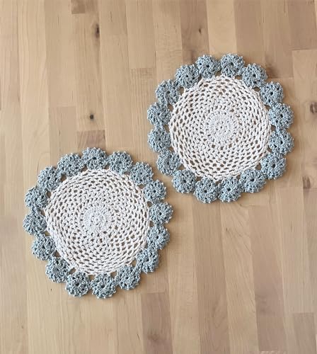 Fennco Styles Handmade Two-Tone Floral Crochet Tray Doily, 9" Round - Cloth Placemat for Everyday Use, Holidays, Home Décor, Cocktail Party, Tea Party, Special Occasion