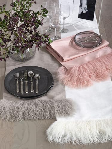 Fennco Styles Genuine Mongolian Lamb Fur Table Runner 16" W x 72" L – Black Plush Table Cover for Dining Room, Banquets, Family Gatherings, Holidays, Special Events and Home Décor