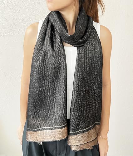 stylesilove Women Shimmering Striped Scarf Silk-like Scarves Ultra Lightweight Soft Shawl Neck Wraps