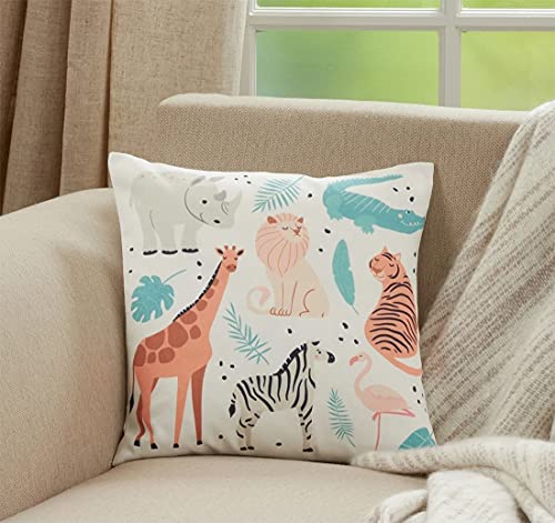 Fennco Styles Rainbow & Stars Pom Pom Decorative Filled Throw Pillow 16" W x 16" L - Multicolored Cushion for Kids Room, Playroom, Bedroom, Living Room, Nursery, Office Décor