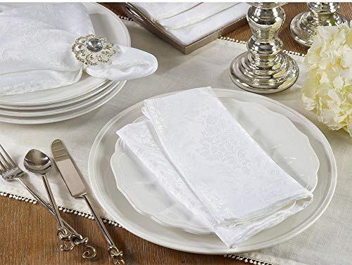 Fennco Styles Holiday Elegant Damask White Table Linen Collection Tablecloth