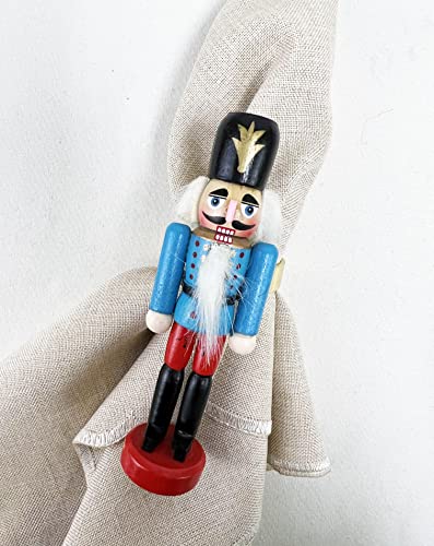 Fennco Styles Handmade Wooden Nutcracker Decorative Napkin Rings, Set of 4 - Festive Soldier Napkin Holders for Dining Table, Christmas, Holidays Décor and Special Occasions
