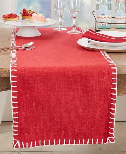 Fennco Styles Chunky Whip Stitch Cotton Table Runner 16" W x 72" L - Red Everyday Table Cover for Home Décor, Dining Table, Holiday, Banquets, Family Gatherings and Special Occasion