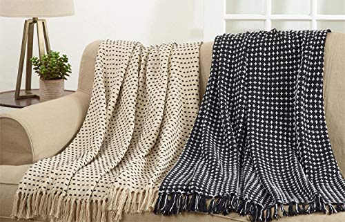 Fennco Styles Sevan Collection Contemporary Stitch Fringed 100% Cotton 50 x 60 Inch Throw – Variety Design Throw Blanket for Couch, Bedroom and Living Room Décor