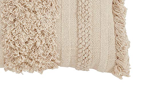 Fennco Styles Bohemian Fringe Stripe 100% Pure Cotton Decorative Throw Pillow with Case & Insert - Natural Lumbar Pillow for Couch, Bedroom and Living Room Decor