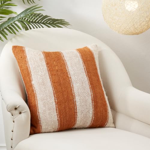 Fennco Styles Orange Striped Design Decorative Throw Pillow Cover 20" W X 20" L - Cotton Blend Woven Square Cushion Case for Couch, Sofa, Bedroom, Living Room and Office Décor