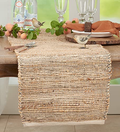 Fennco Styles Chindi Design Cotton Jute Table Runner 16" W x 72" L - Natural Handwoven Table Cover for Home, Dining Room, Banquets, Family Gatherings and Special Occasions