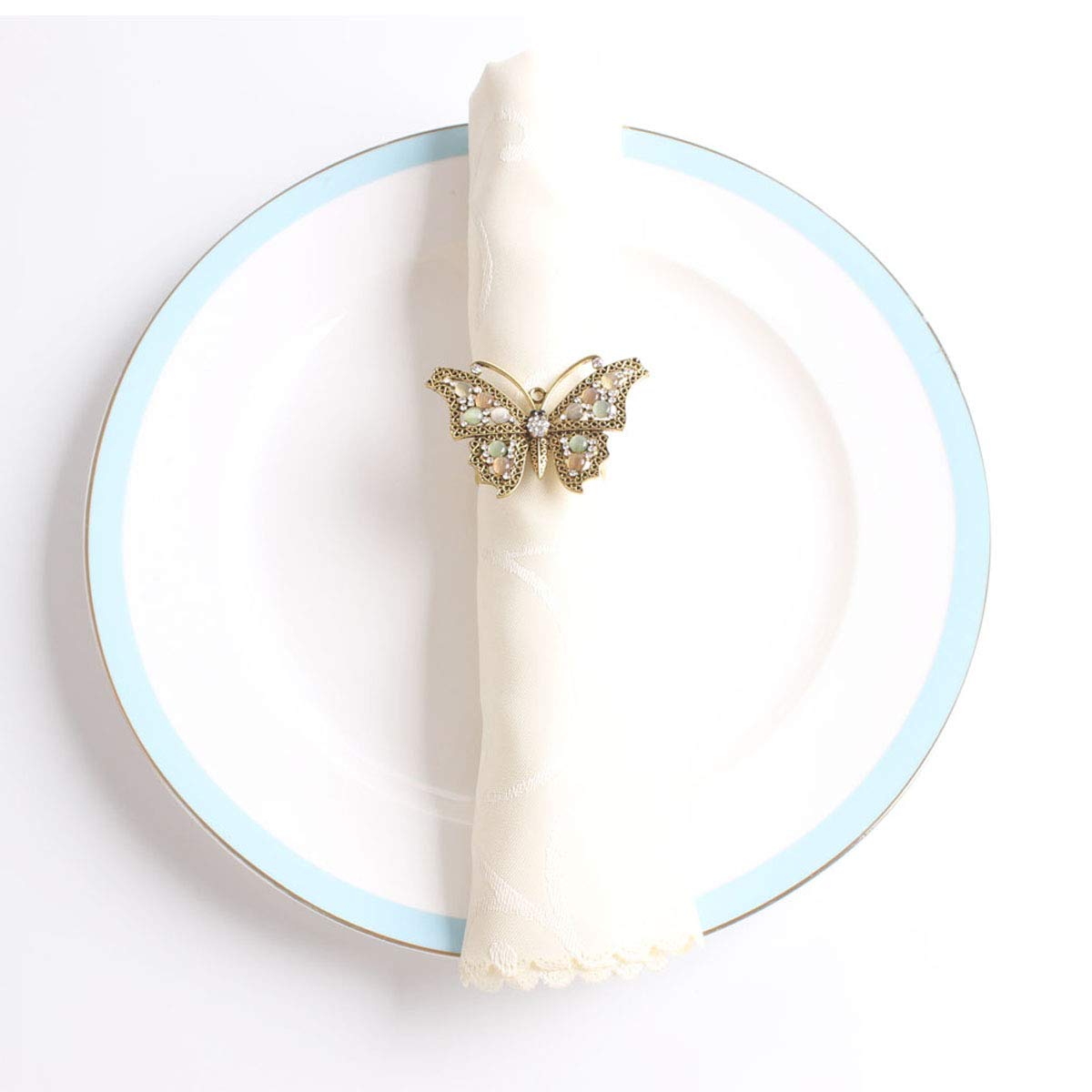 Fennco Styles Decorative Bejeweled Design Butterfly Metal Napkin Rings, Set of 4 - Silver Napkin Rings for Family Dinner, Theme Party, Wedding, Special Event and Home Décor