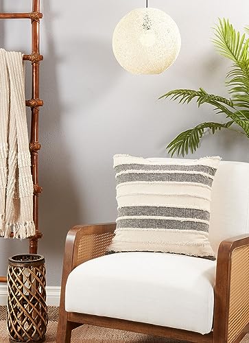 Fennco Styles Striped Tufted Design Cotton Decorative Throw Pillow 20" W x 20" L - Black & Natural Woven Cushion for Home, Couch, Bedroom, Living Room and Office Décor