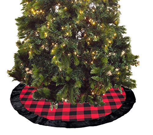 Fennco Styles Red & Black Buffalo Plaid Christmas Tree Skirt 53" Round - Holiday Tree Skirt for Home, Christmas Tree, Winter Festivals, Office, School Décor