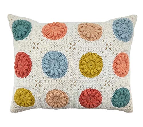 Fennco Styles Pastel Crochet Tiles 100% Pure Cotton 12" W x 16" L Decorative Throw Pillow - Multicolored Accent Pillow for Couch, Sofa, Kids Room, Office and Living Room Décor