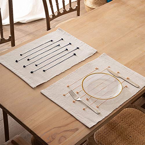Fennco Styles Black Stripe Textured Minimalist Decorative Cotton Placemats 13" W x 19" L, Set of 6 - Heat Resistant Insulation Table Mats for Home Décor, Dining Table, Banquets and Special Events