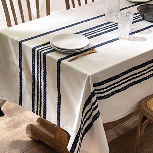 Fennco Styles Classic Chain Print 100% Cotton Tablecloth with Tassel 55" W x 55" L - Navy Blue Table Cover for Home Décor, Dining Table, Banquet, Family Gathering and Special Occasion