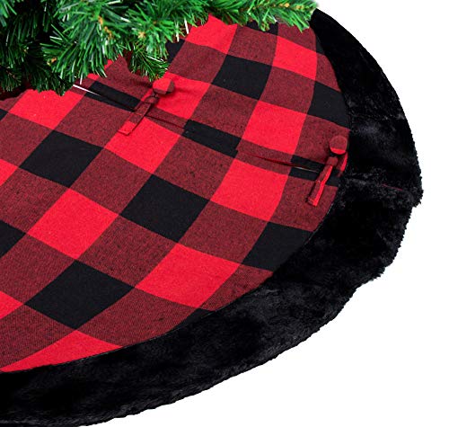 Fennco Styles Red & Black Buffalo Plaid Christmas Tree Skirt 53" Round - Holiday Tree Skirt for Home, Christmas Tree, Winter Festivals, Office, School Décor