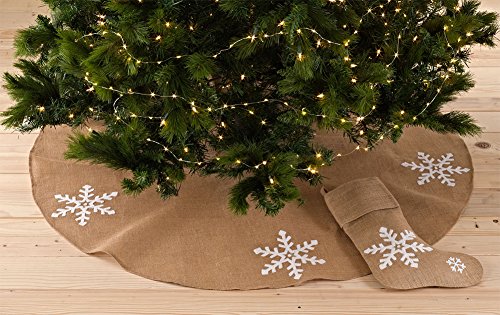 Fennco Styles Lumi Snowflake Burlap Holiday Christmas Tree Skirt (53" Tress Skirt)