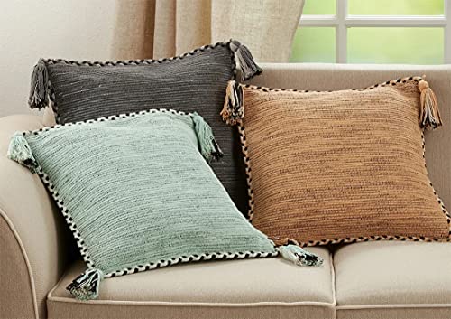 Fennco Styles Braided Broder Tassel Cotton Decorative Throw Pillow 18" W x 18" L - Woven Square Cushion for Home, Couch, Living Room, Bedroom, Office and Holiday Décor