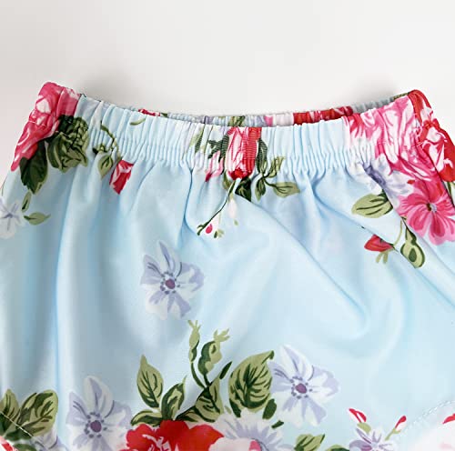 stylesilove Baby Toddler Girls Floral Print Bowknot Bikini Swimsuit and Headband 3pcs Blue Bathing Suit Beach Swimwear