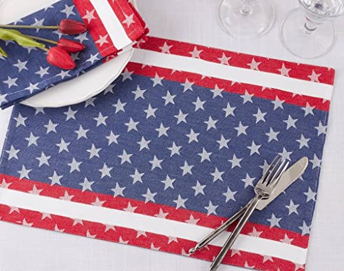 Fennco Styles Stripe Star Americana Cotton Table Runner 16" W x 72" L - Multicolored American Flag Inspired Table Cover for Home Décor, Dinner Parties, National Holidays