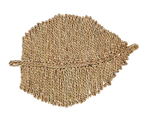 Fennco Styles Seagrass Leaf Shaped Table Placemats 14" W x 20" L, Set of 4 - Natural Woven Table Mats for Home Décor, Dining Table, Banquet, Farmhouse, Everyday Use and Special Occasion